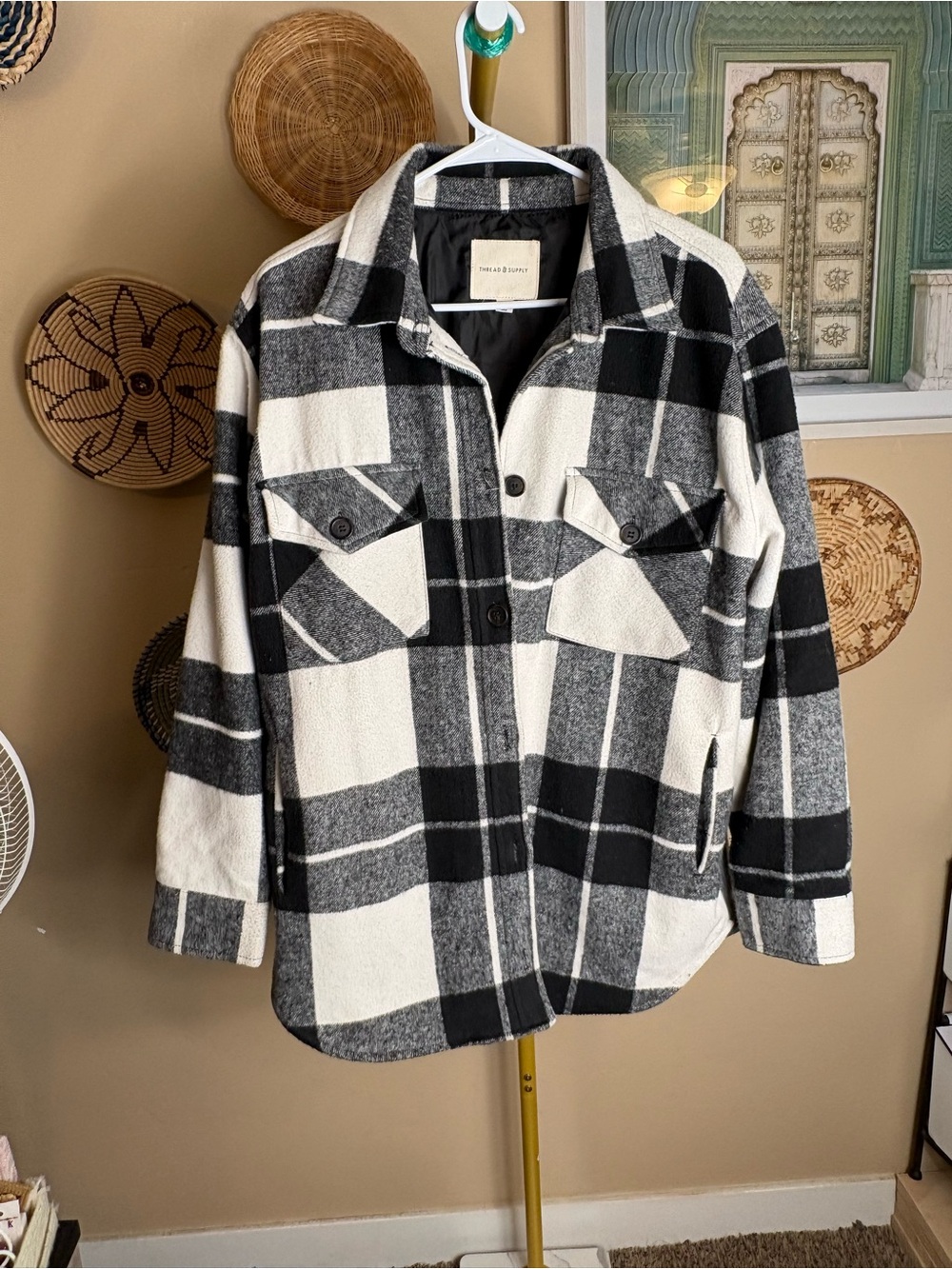 Thread & Supply Black and White Plaid Shacket